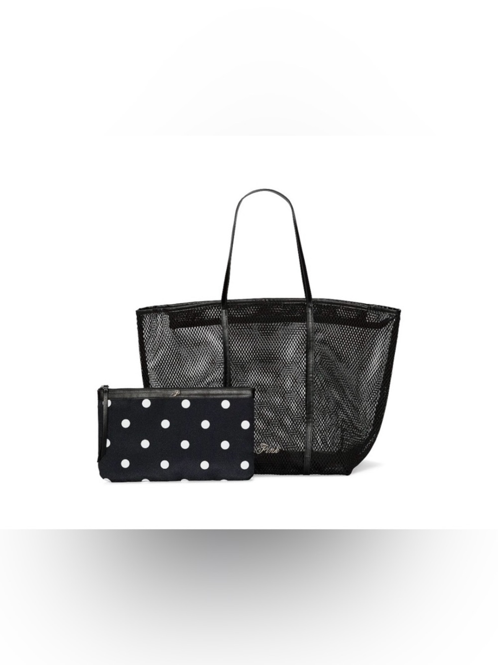 PINK VICTORIAS SECRET MESH TOTE AND POUCH SET